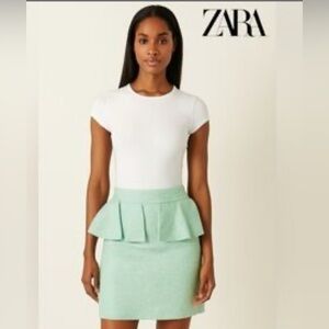 ZARA Tweed Boucle Peplum‎ Skirt Mint Green size L